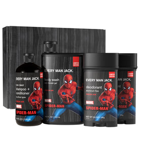 Every Man Jack front packaging showing Spider-Man design and gift-ready box benefit