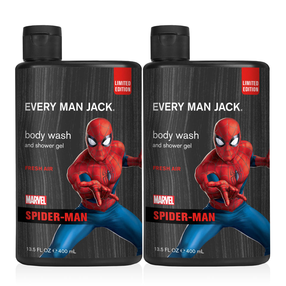 Every Man Jack front packaging showing Spider-Man label and bold branding for gifting