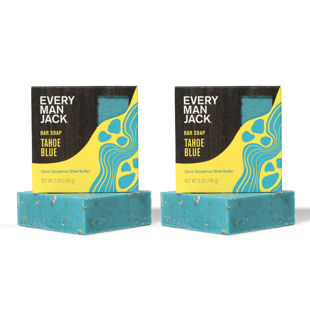 Every Man Jack front packaging showing Tahoe Blue scent and two-pack benefit