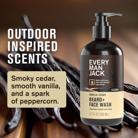 Every Man Jack labeled bottle closeup highlighting vanilla cedar scent