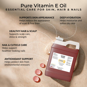 Everyday Beauty pouring amber Vitamin E oil into hand for deep moisturizing treatment