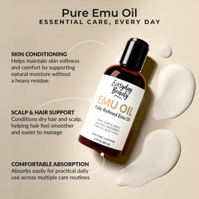 Everyday Beauty emu oil dropper dispensing a clear drop for precise application