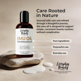 Everyday Beauty oil on a bathroom shelf in a lifestyle scene for daily self-care