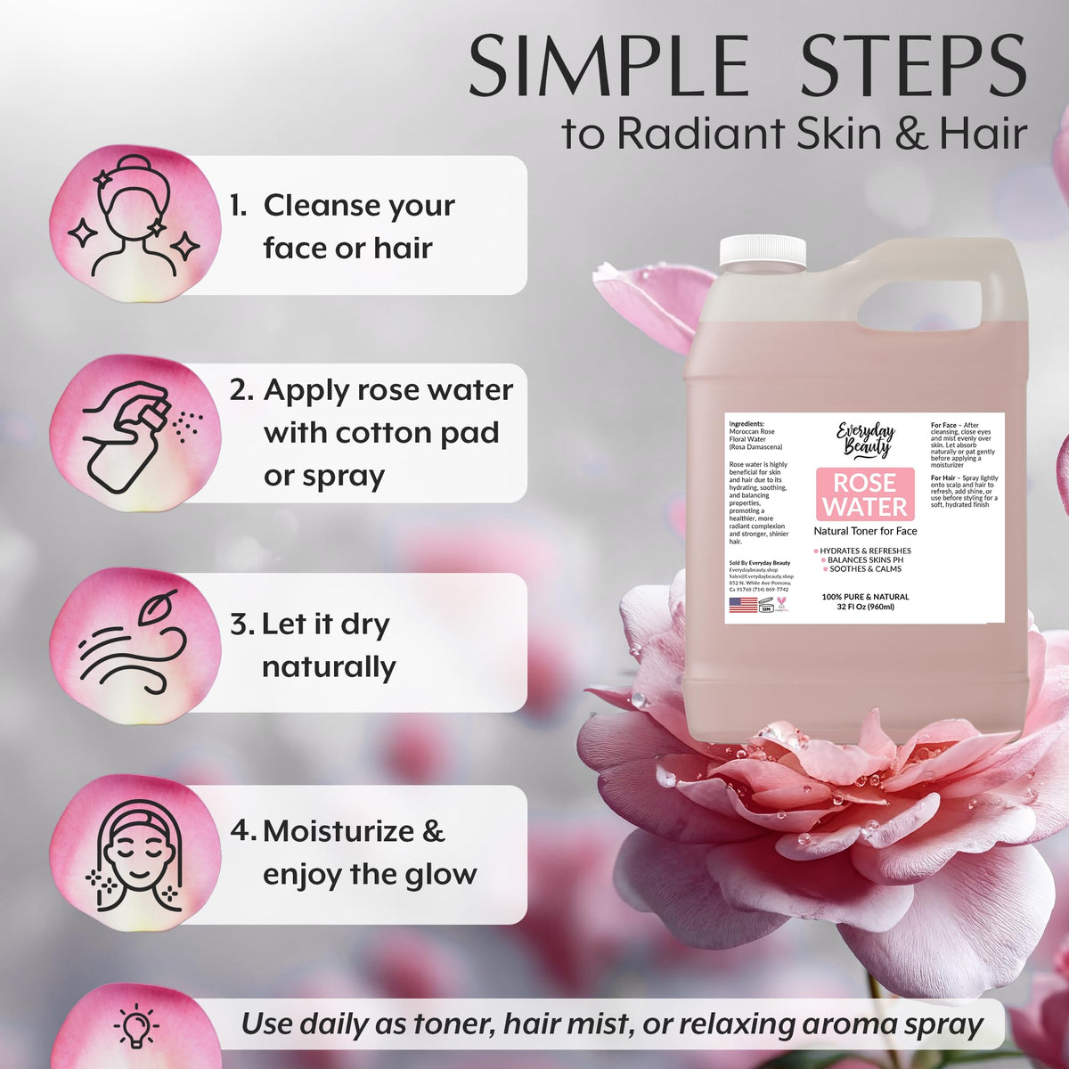 Everyday Beauty bottle beside towel in bathroom for everyday routine