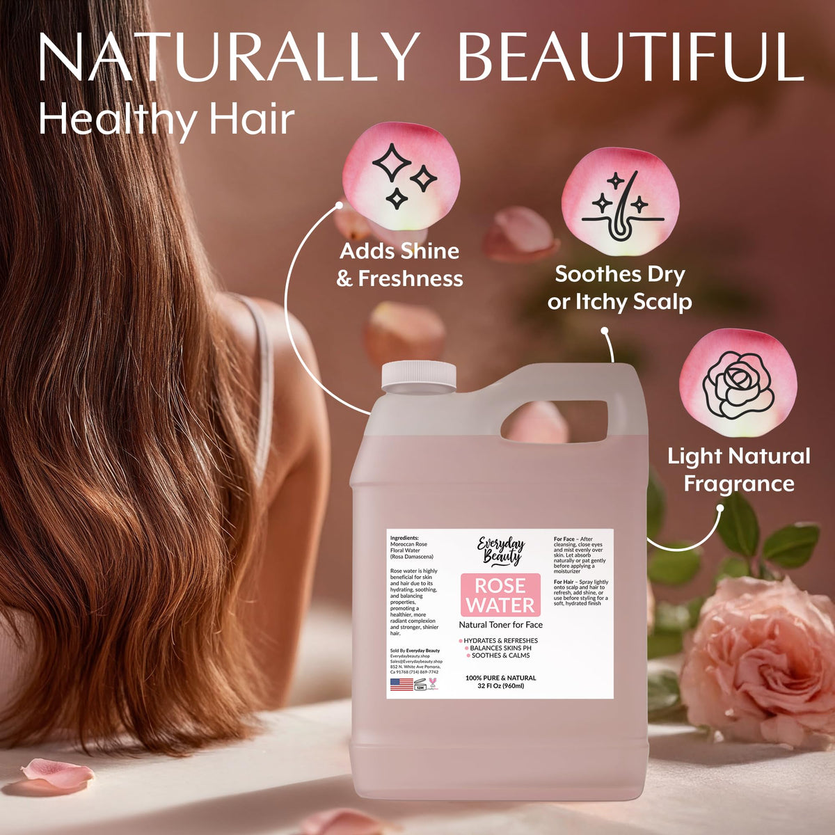 Everyday Beauty bottle in hand demonstrating 32oz scale and value