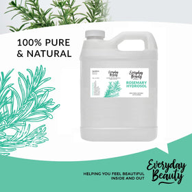 Everyday Beauty rosemary hydrosol 32oz bottle next to a coffee mug for size comparison benefit