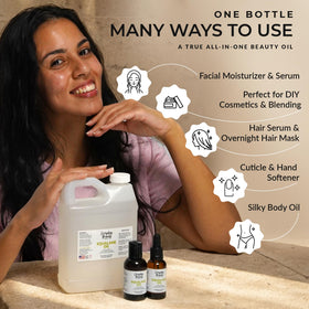 Everyday Beauty massaging oil into elbow for deep skin hydration and softness