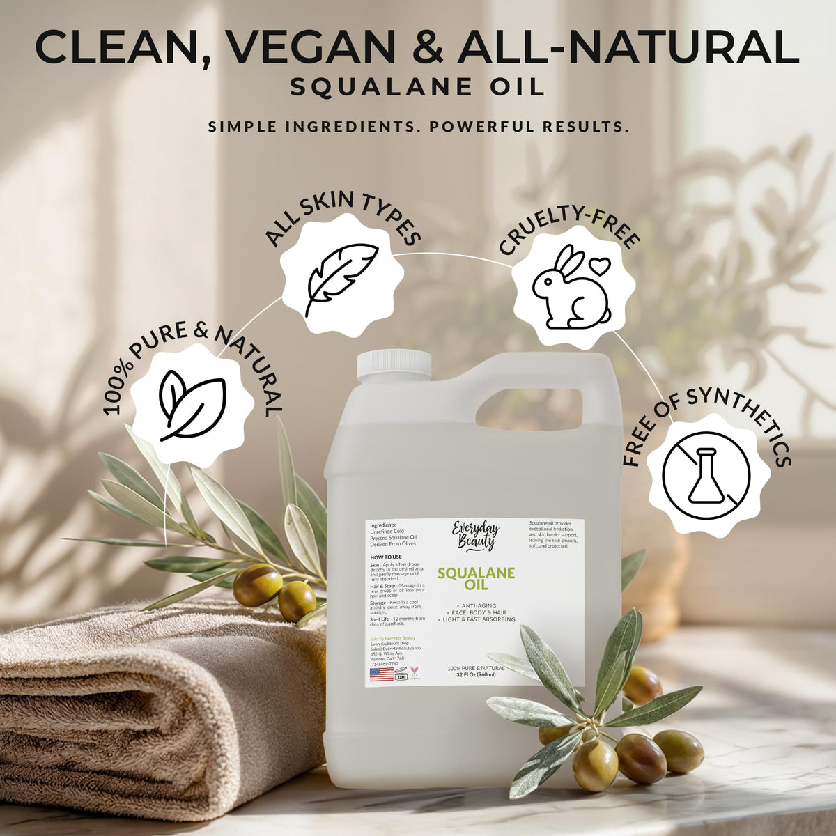 Everyday Beauty label and ingredient list highlighting clean, vegan formulation