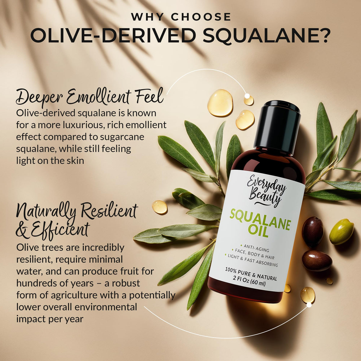 Everyday Beauty squalane texture on palm highlighting lightweight, fast-absorbing feel