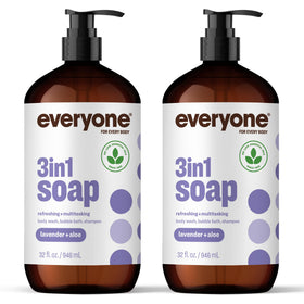 everyone front packaging showing two 32 ounce bottles and lavender label benefits