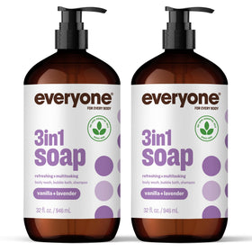 everyone front packaging showing two 32 oz bottles and vanilla lavender scent benefits