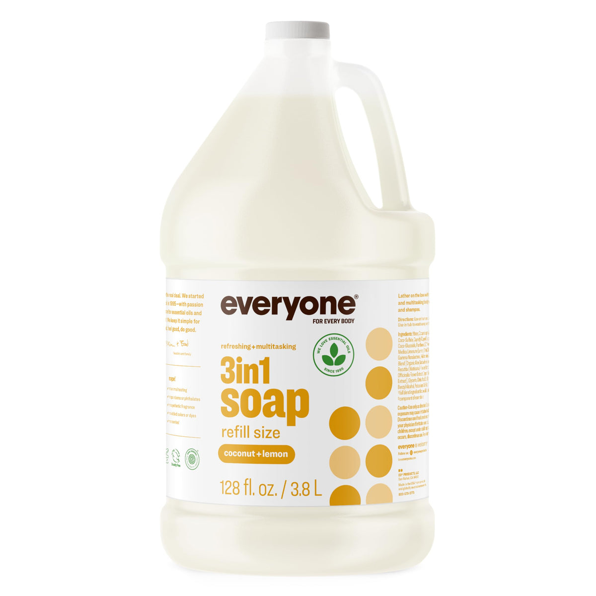 everyone full gallon front packaging showing coconut lemon scent and eco benefits