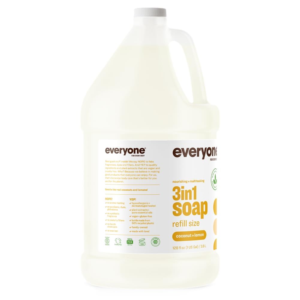 everyone gallon beside travel bottles showing value and refill potential