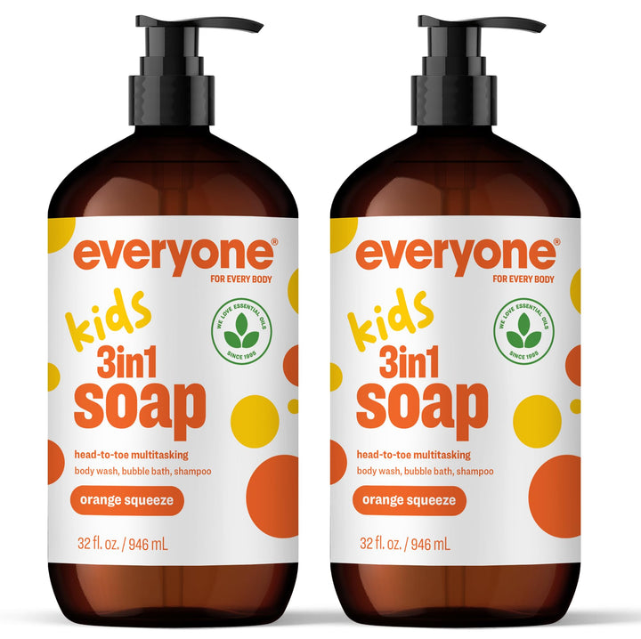 everyone front packaging showing 3‑in‑1 bottle and orange label, family friendly