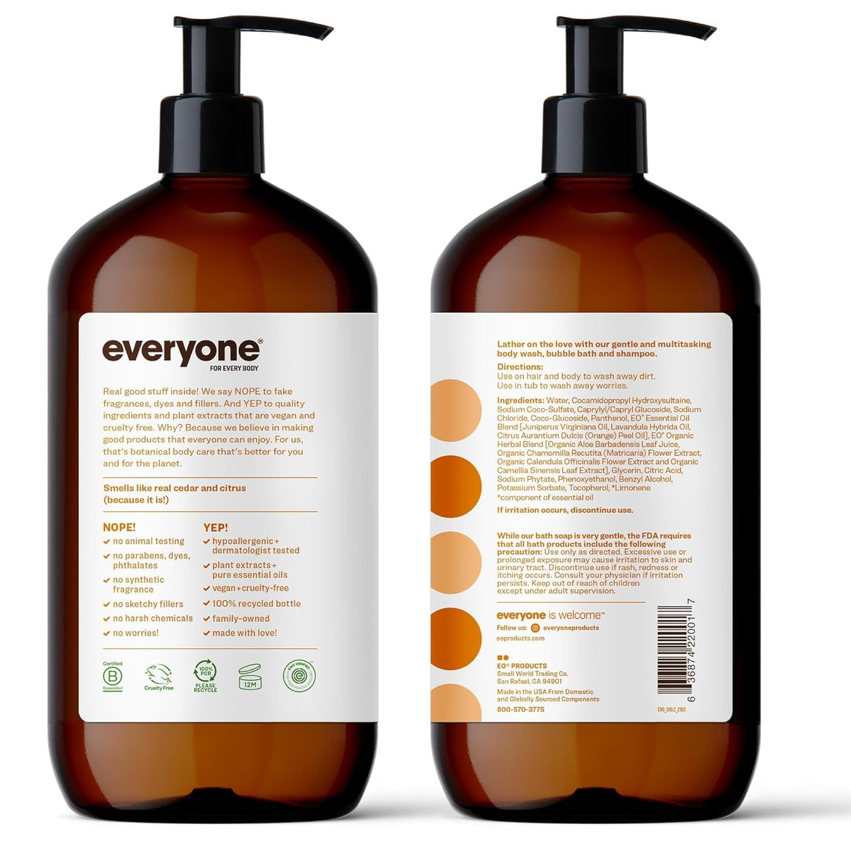 Everyone cedar and citrus lather closeup demonstrating gentle foam for hair and body
