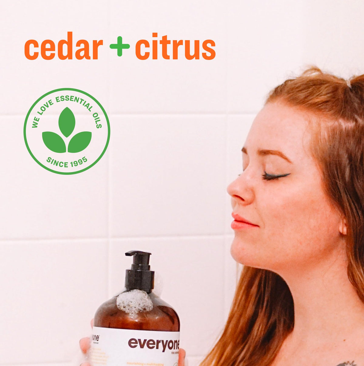 Everyone Cedar & Citrus creamy lather texture demonstrating gentle cleansing effect