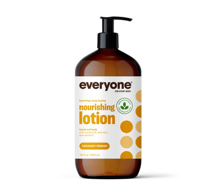 everyone coconut and lemon front packaging shows 32 oz recycled bottle and scent
