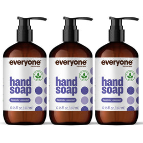 everyone brand front packaging showing three lavender coconut bottles and clear label benefit