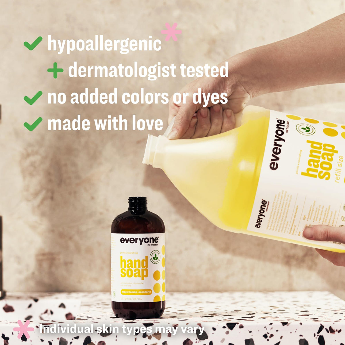 everyone close-up of bottle label highlighting ingredients and clarity benefit