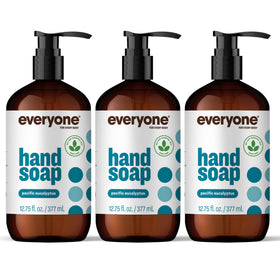 everyone front pack of three bottles showing recyclable packaging and scent