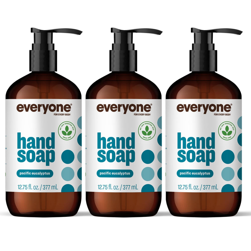 everyone front pack of three bottles showing recyclable packaging and scent