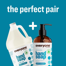 everyone gallon next to standard pump bottle showing size and value benefit