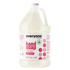 everyone ruby grapefruit gallon bottle front view and clear label, eco-friendly refill benefit