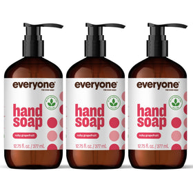 everyone ruby grapefruit front packaging showing three recyclable bottles and bright label benefit: eco-friendly refill