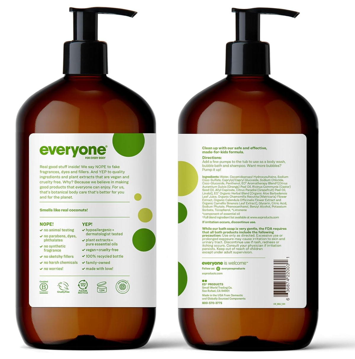 everyone tropical coconut label closeup highlighting ingredients and clean formulation benefit