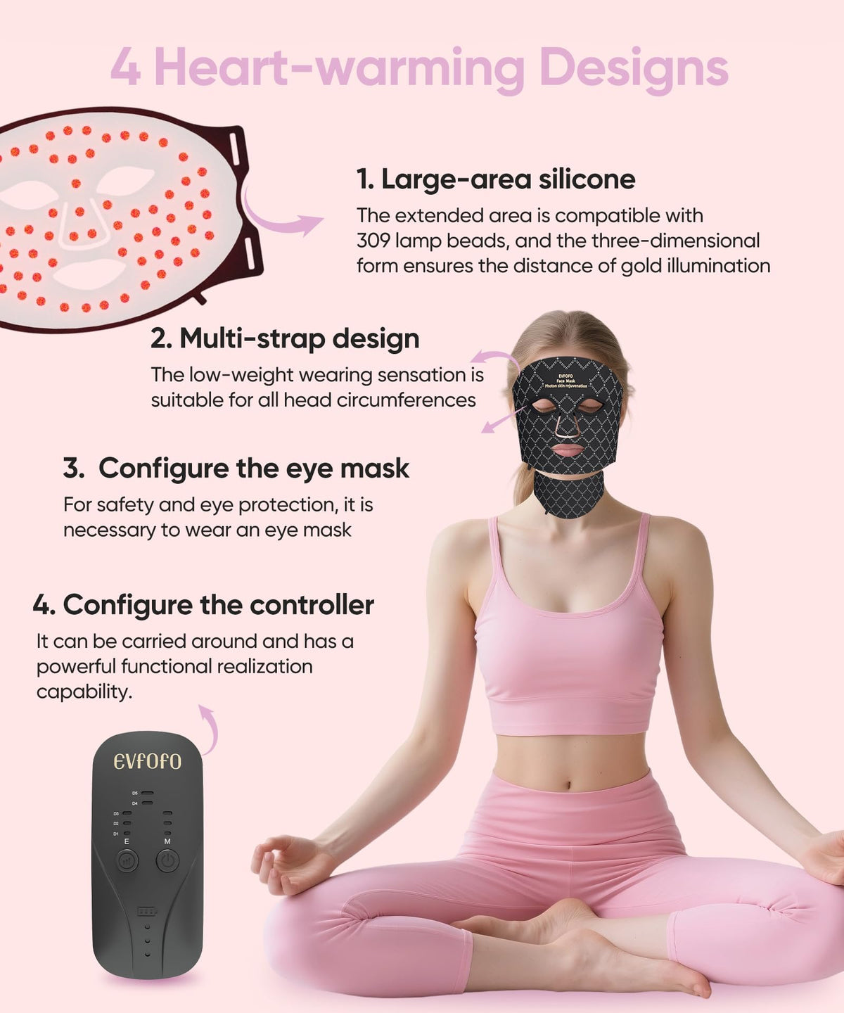 EVFOFO mask on a model demonstrating hands-free comfort and multitasking benefit