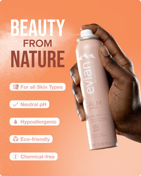 BRUMISATEUR Evian Calm ingredients display with aloe and jasmine for soothing