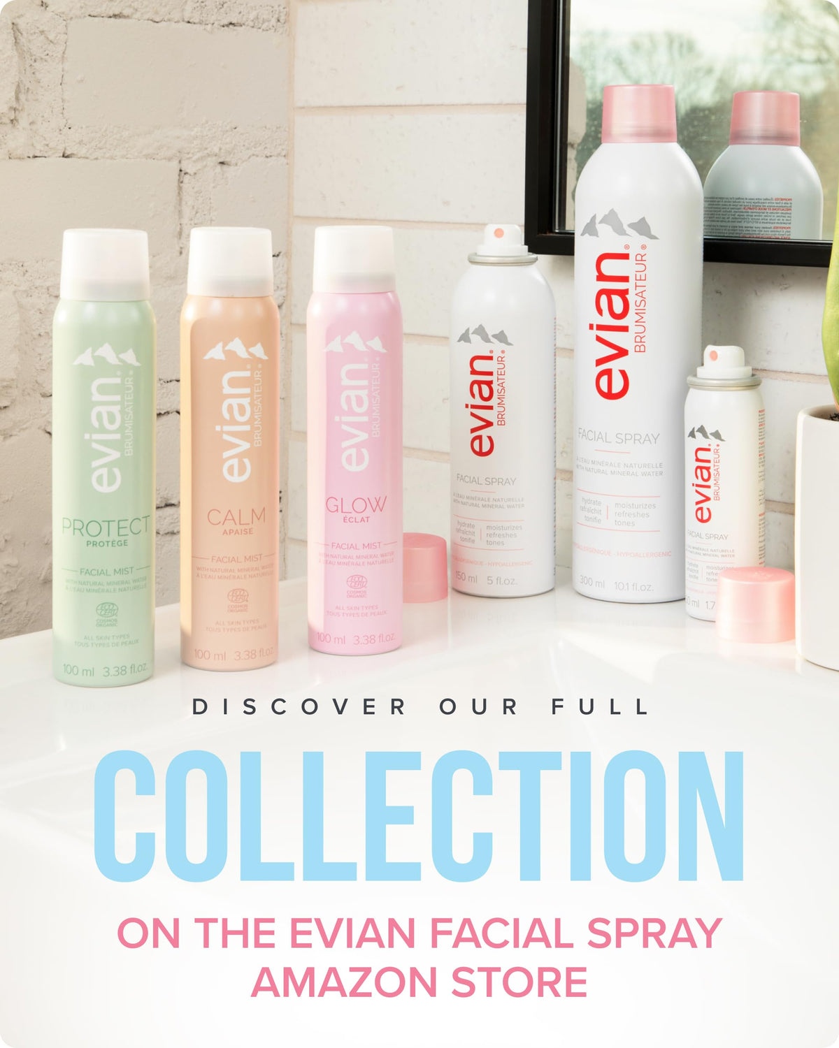 BRUMISATEUR Evian Calm on vanity with towel and plants for calming ritual