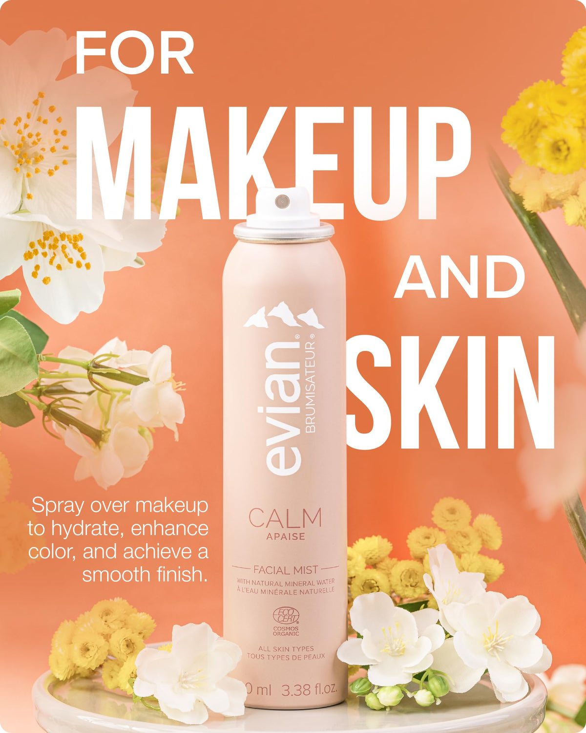 BRUMISATEUR Evian Calm inside a travel pouch for easy on-the-go refresh