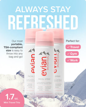BRUMISATEUR evian close-up of nozzle delivering ultra-fine mist for even coverage