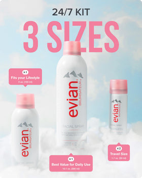 BRUMISATEUR Evian label and bottle texture highlighting mineral water purity