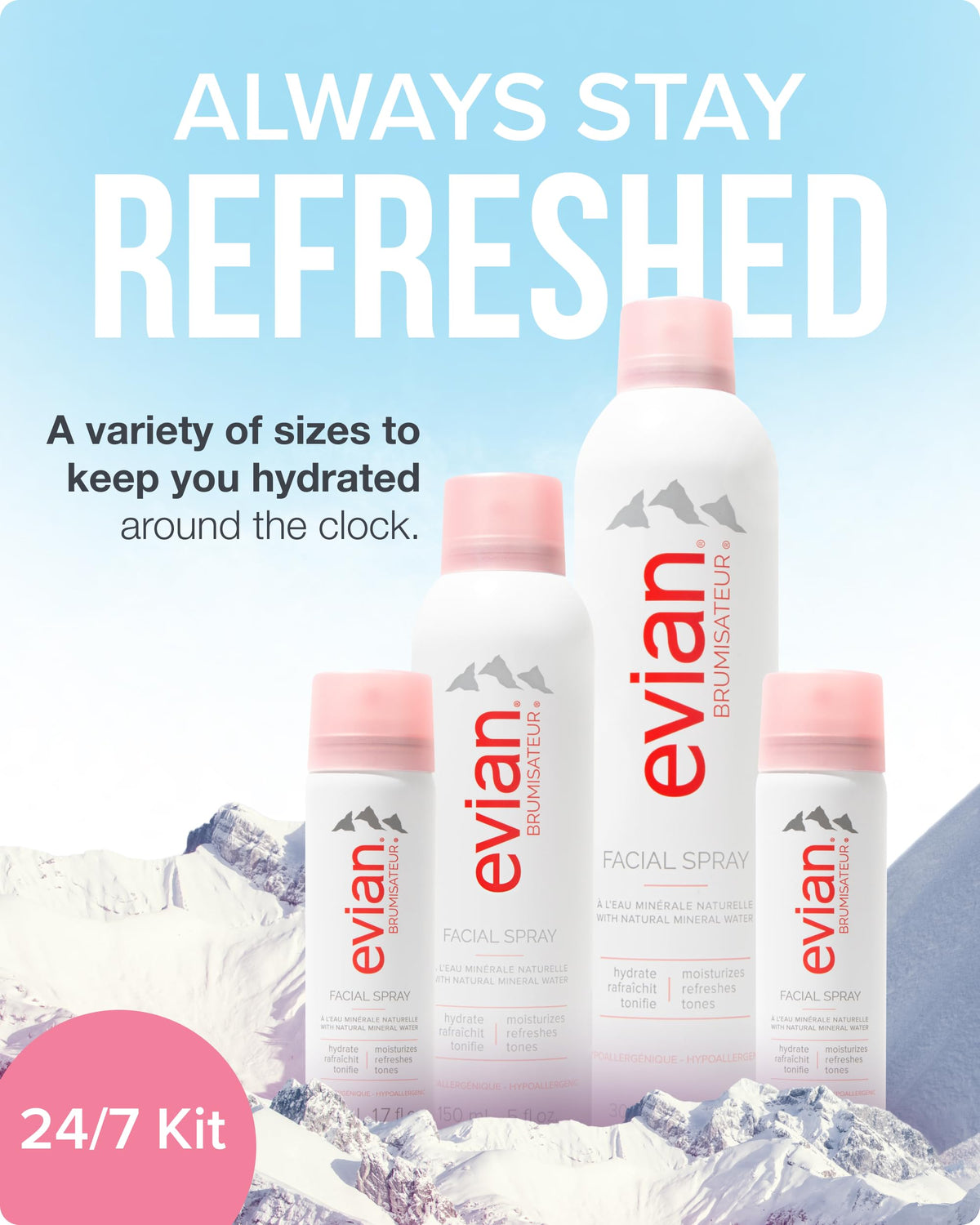 BRUMISATEUR Evian nozzle close-up showing fine-mist delivery for even coverage