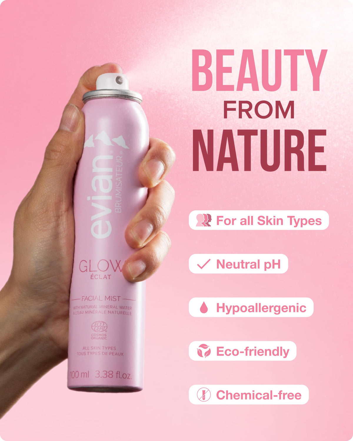BRUMISATEUR Evian Glow with aloe illustration for soothing hydration