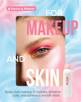 Evian spray being used over makeup to refresh and set