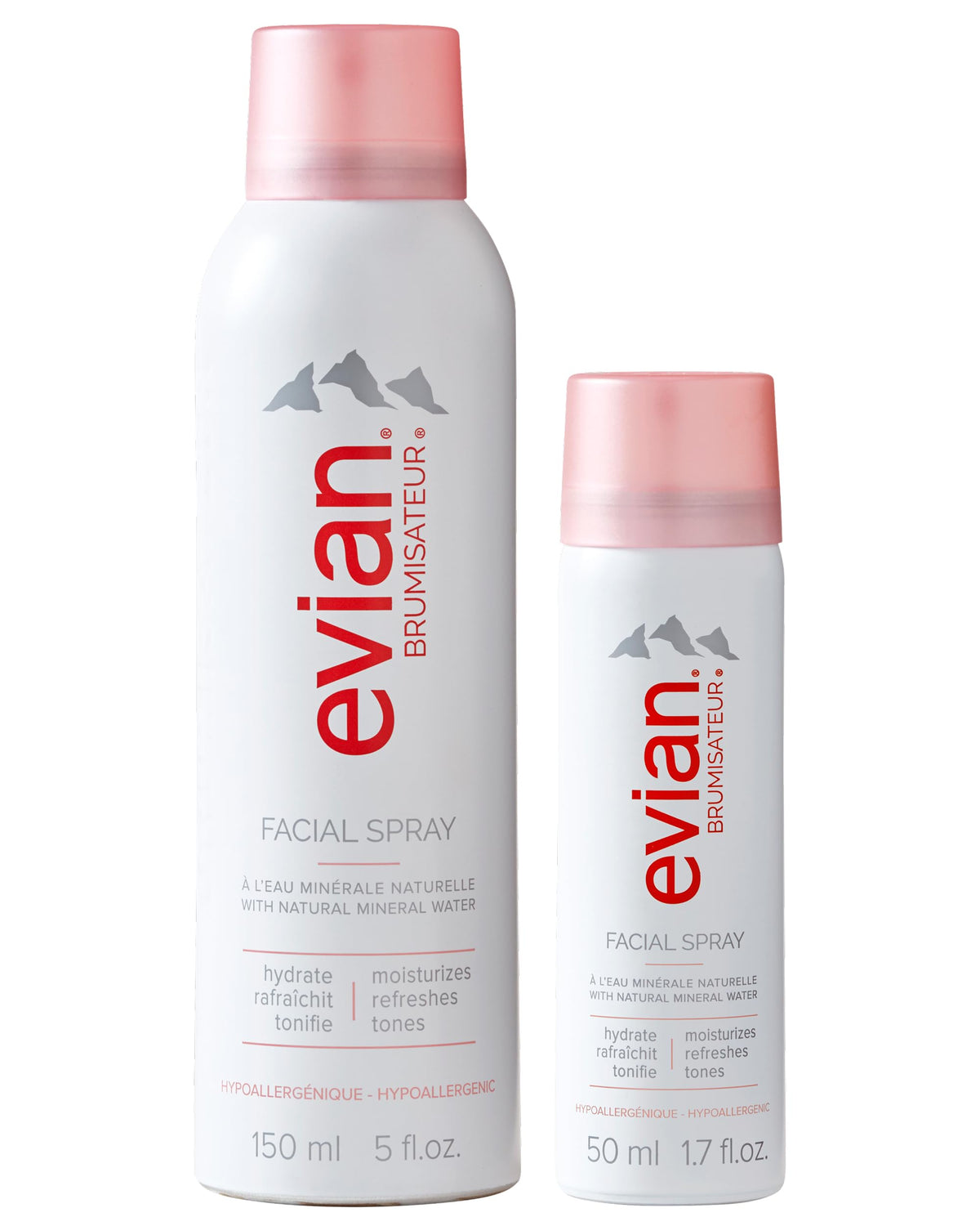 BRUMISATEUR Evian front packaging showing both bottles and travel convenience
