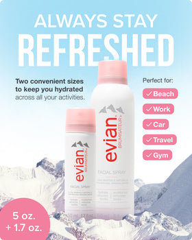BRUMISATEUR Evian travel-size 1.7 oz bottle displayed for TSA-approved travel
