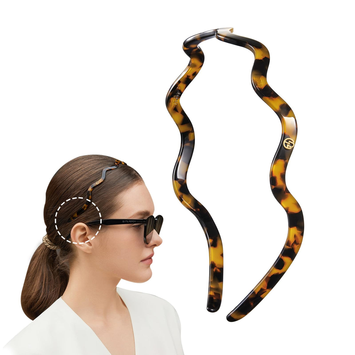 EVITA PERONI front packaging showing tortoise headband and gift box benefit: ready-to-give