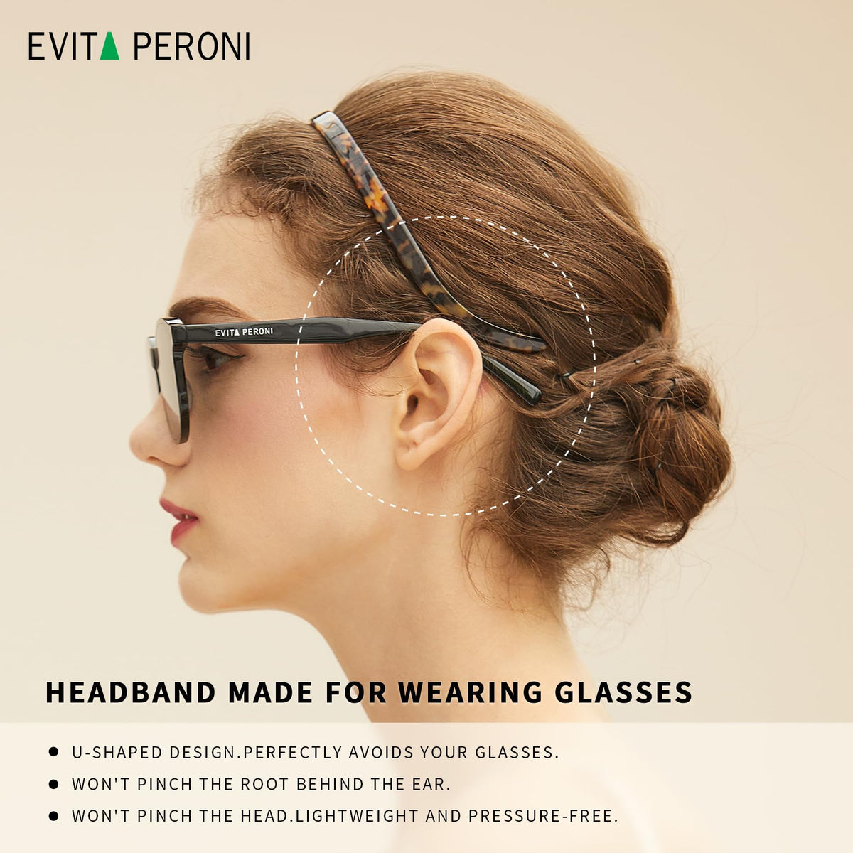 EVITA PERONI side view emphasizing curved sides that clear glasses temples comfortably