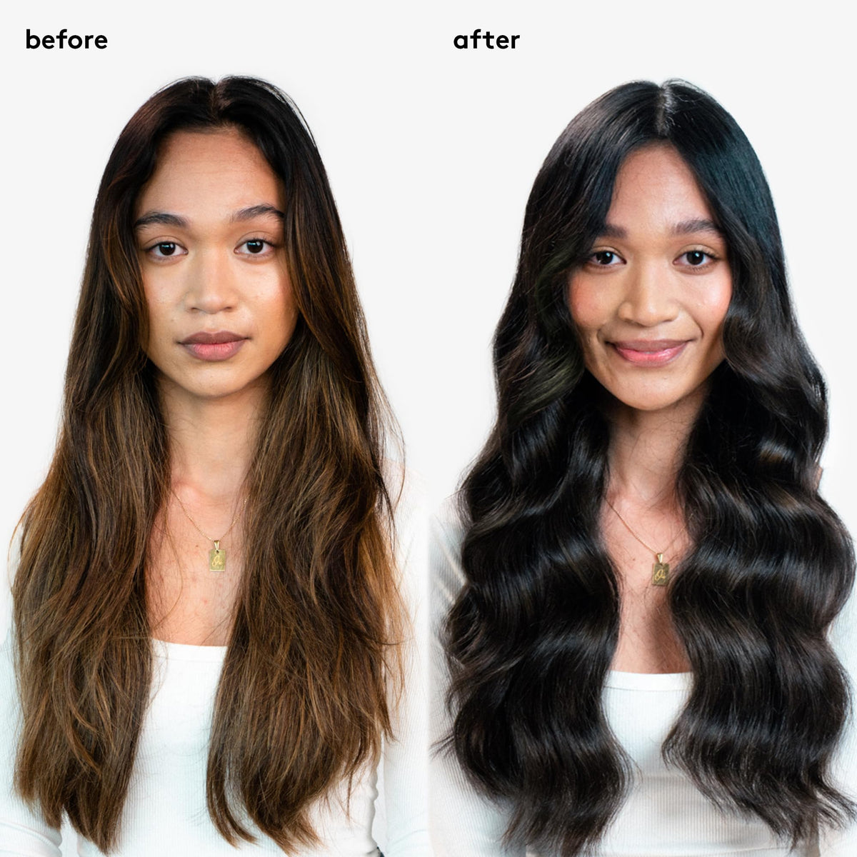 EVO Fabuloso Cool Brown applied to brown hair mid-lengths demonstrating toning effect