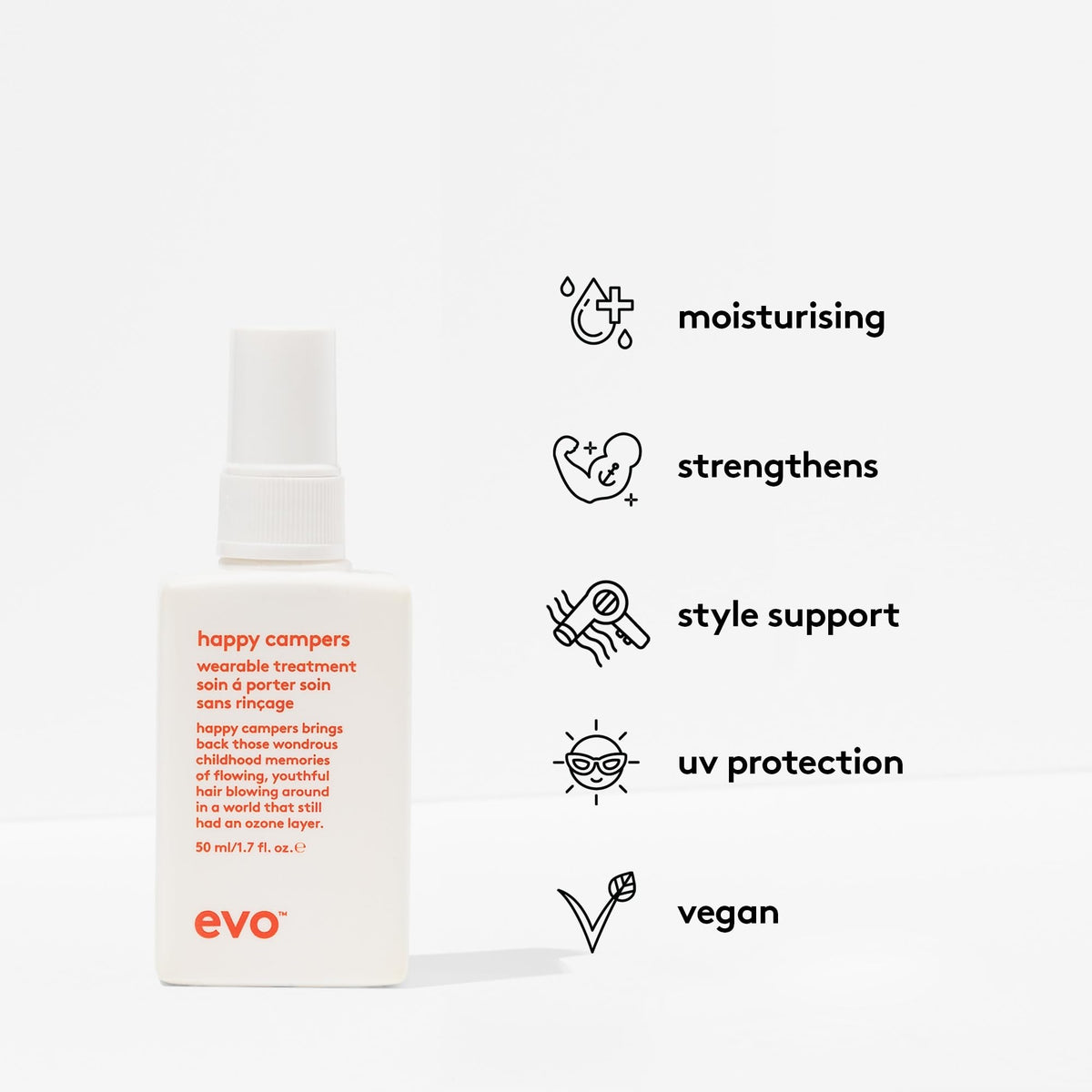 EVO spray close-up nozzle delivering fine mist to protect and style hair quickly