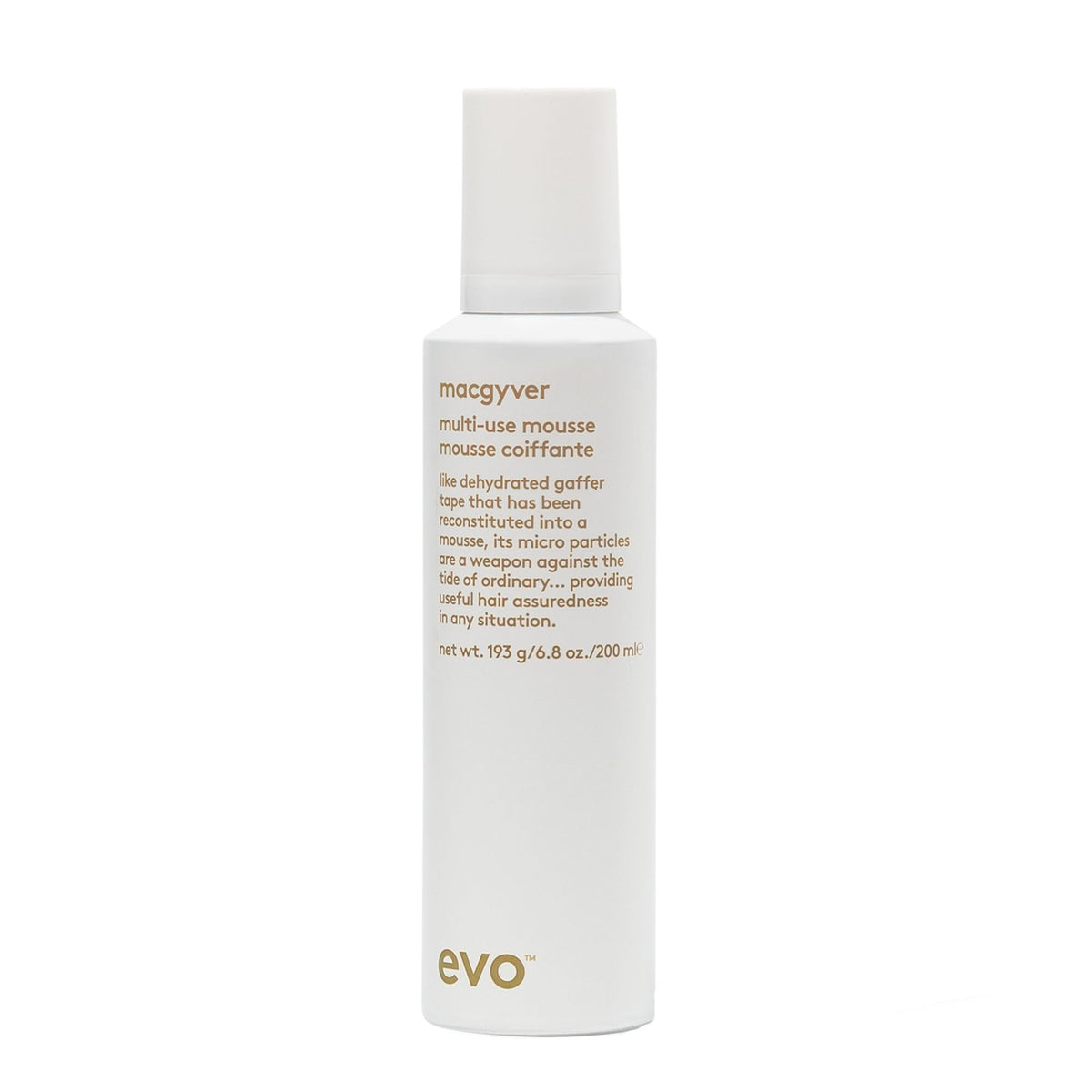 EVO Macgyver front packaging showing product and volume benefits