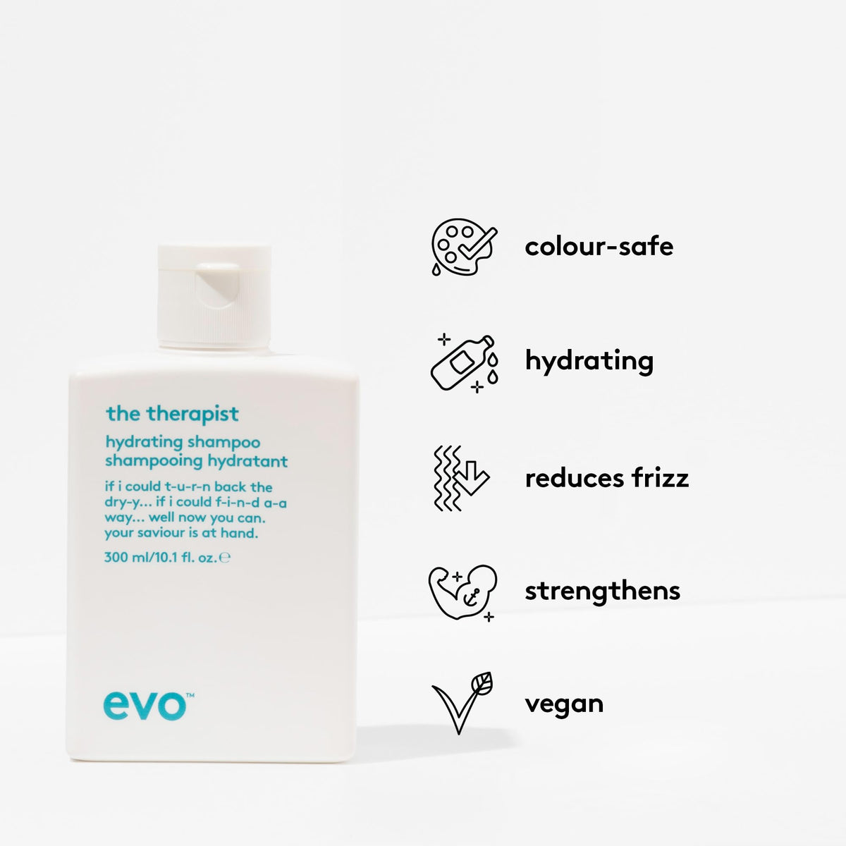 EVO The Therapist creamy shampoo texture on hand for moisture demonstration