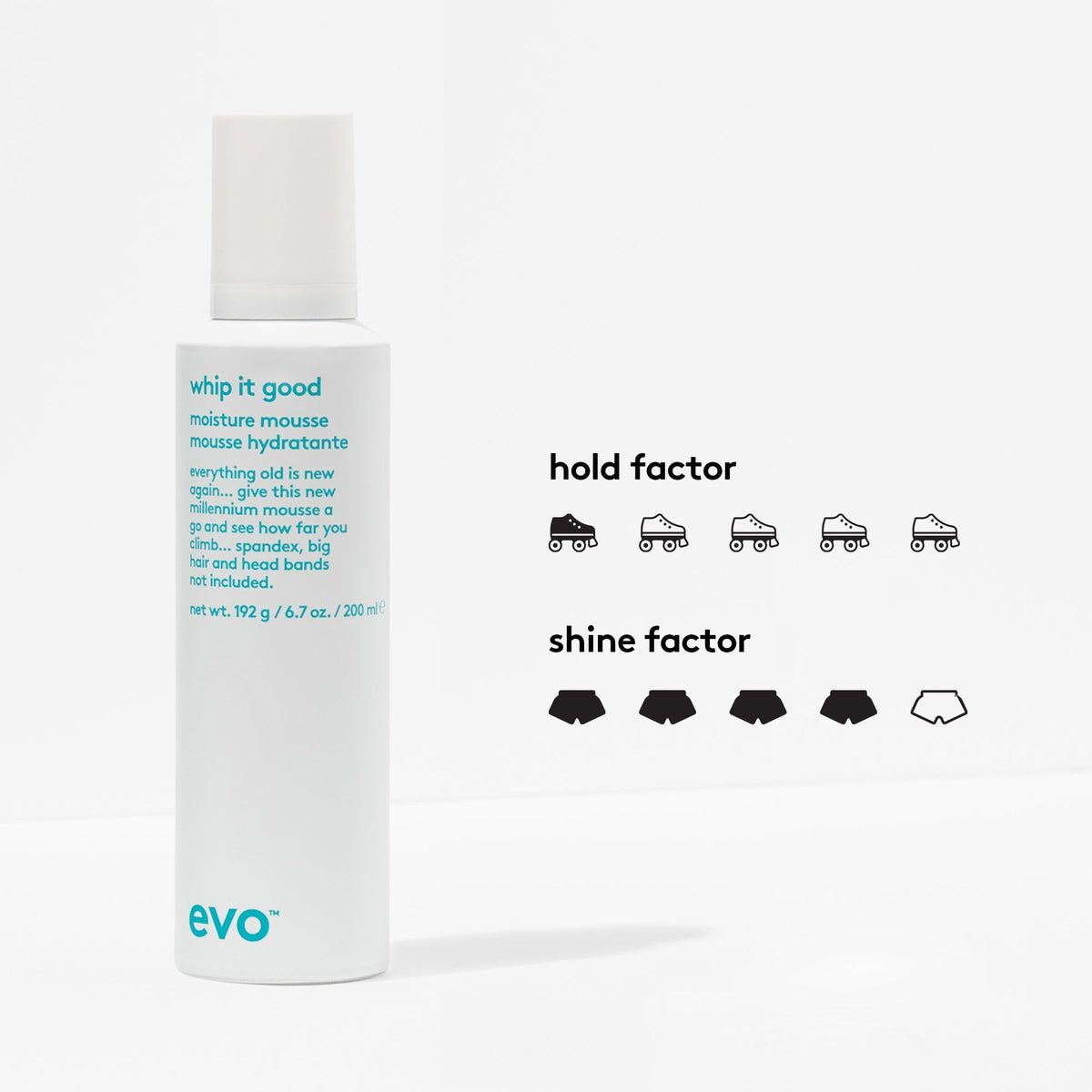 EVO applying Whip It Good mousse to hand before styling, showing easy dispensing for controlled use
