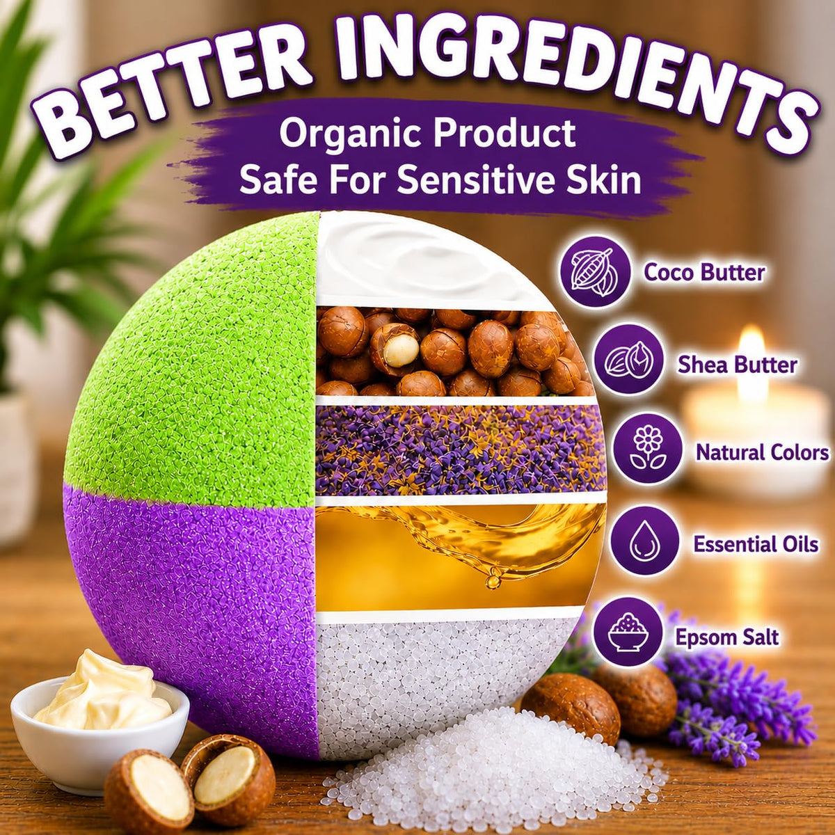 EvolutionUSA individually wrapped bath bombs lined up, hygienic and gift-ready