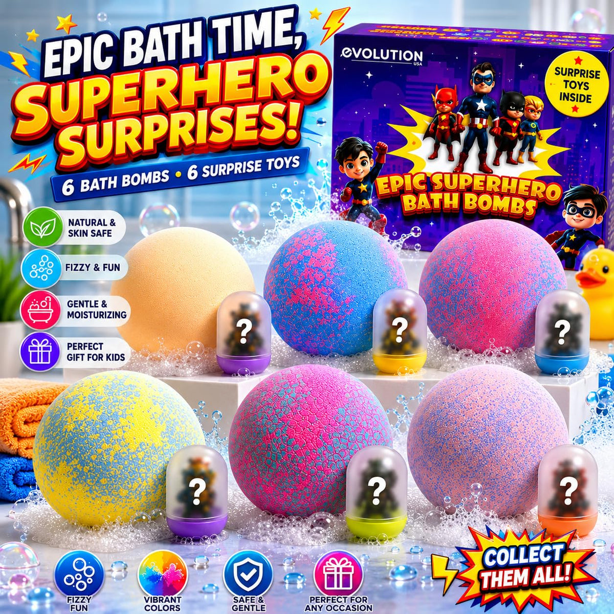 EvolutionUSA child in bath with toy illustrating supervised playful bath time benefit