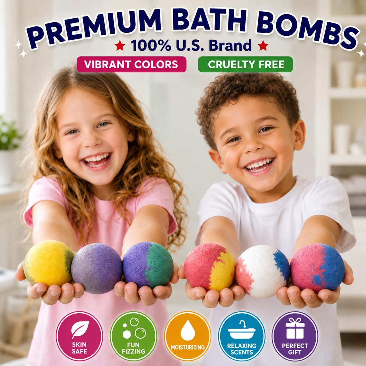 EvolutionUSA hand holding extra-large bath bomb to show scale and long fizz time